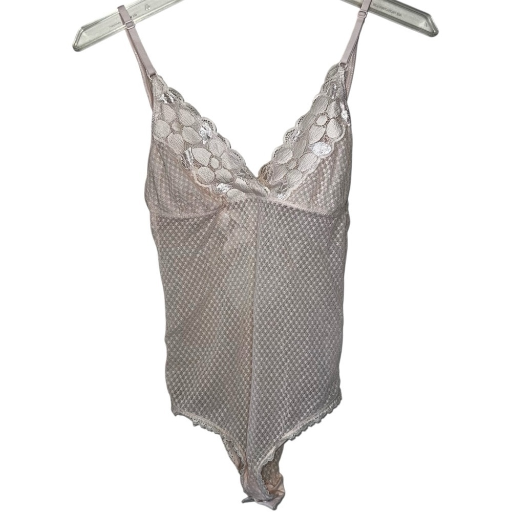 Aerie Bodysuit Semi Sheer Cream Crisscross Back Size Medium
